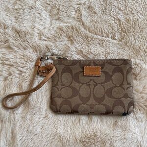 Coach Tan and Brown Signature Wristlet